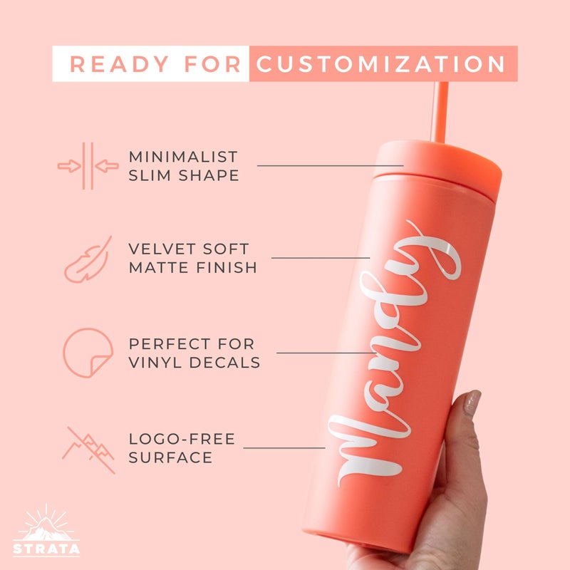 STRATA CUPS Multicolor Skinny Tumblers with Lids and Straws (12 pack) - 16oz Double Wall Acrylic Tumbler, Tall Matte Skinny Tumblers, Bulk with Free Straw Cleaner, Reusable Cups - Image 4